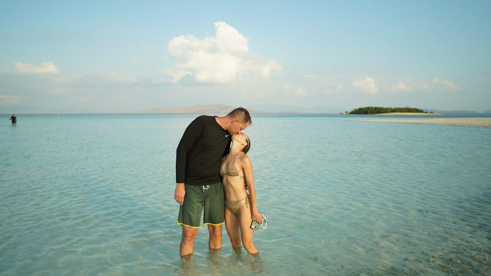 Taka Makassar – couple in shallows, sandbar, islet (Real photo from a Komodo Explorer trip)